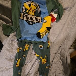 Pokemon Pikachu Kids Pajamas Set - Blue and Green